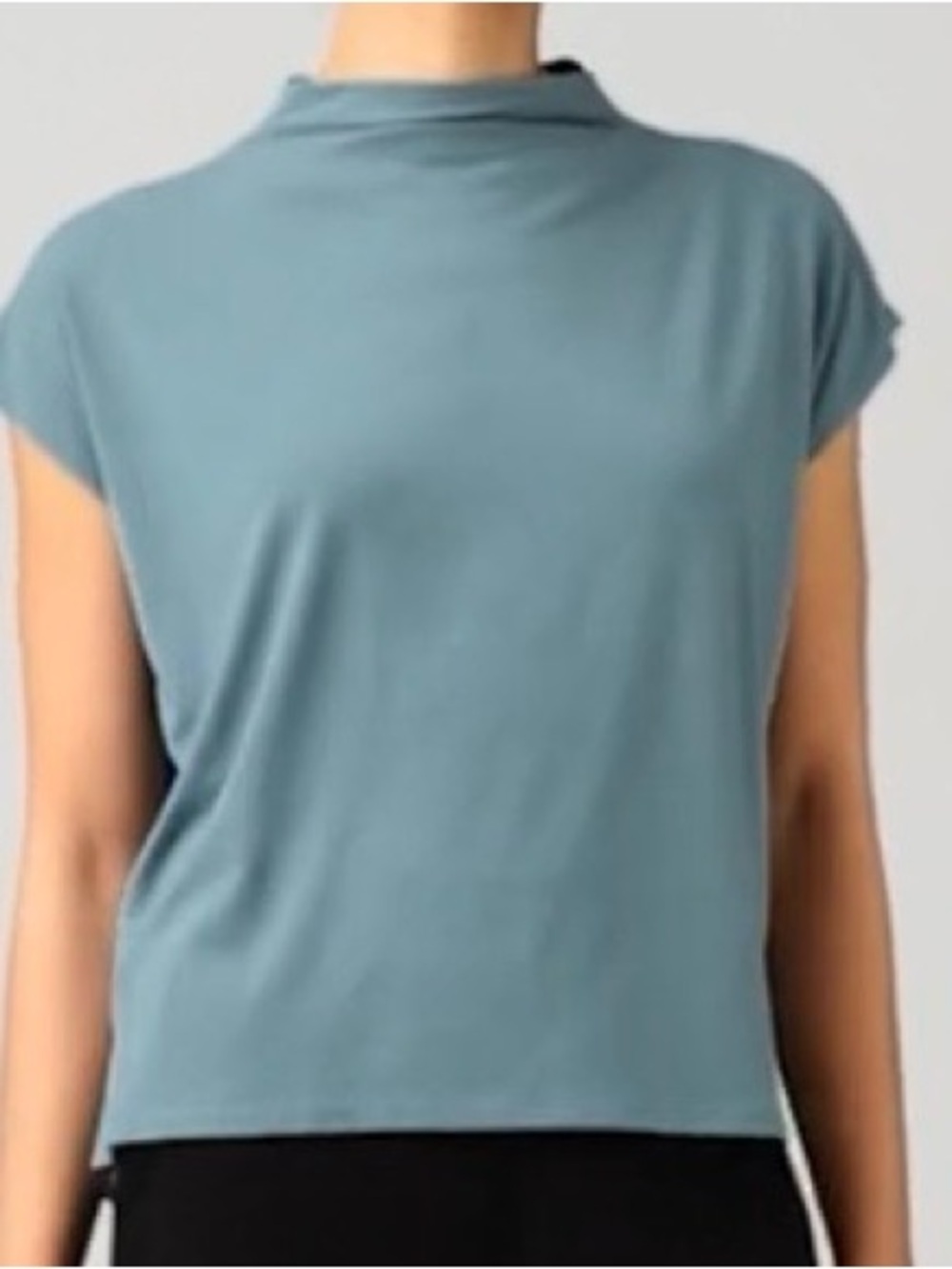 Eileen Fisher Seafoam Green Funnel Neck Short Sleeve Shirt Size Petite Large